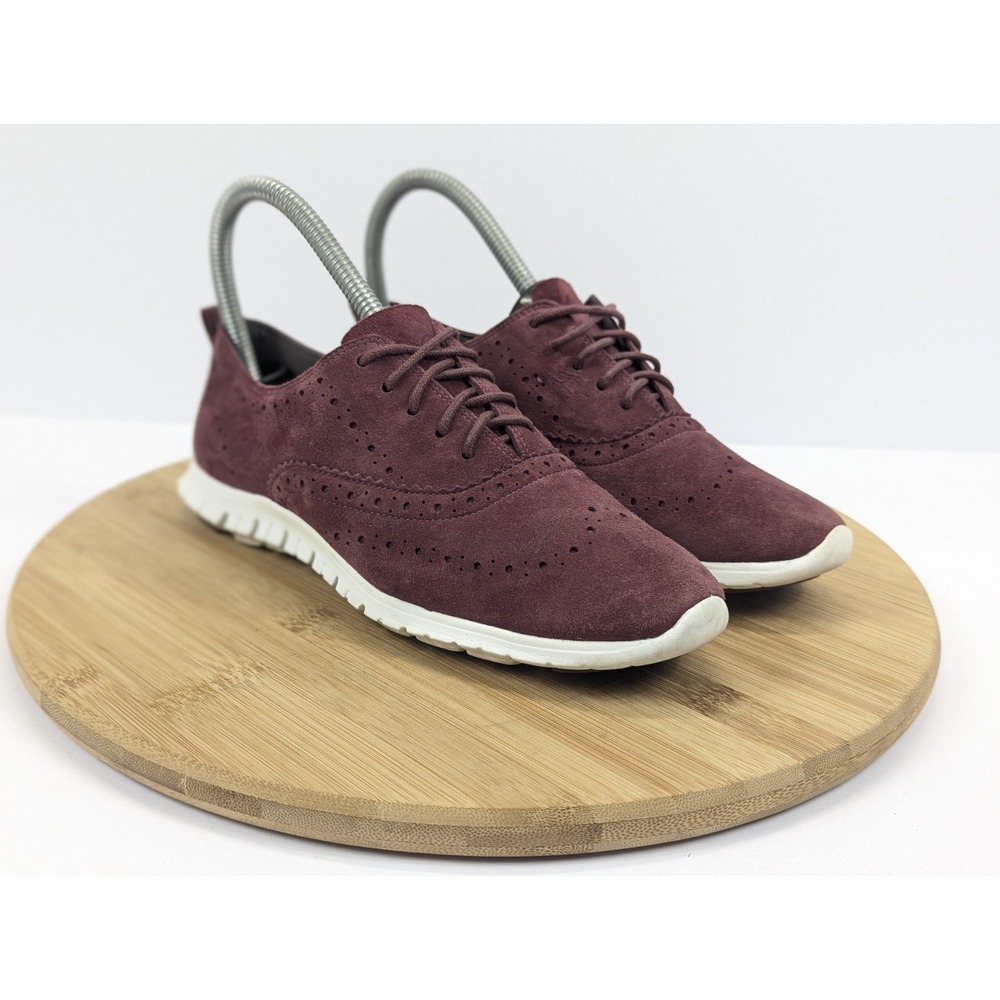 Cole Haan Zerogrand Wingtip Oxford‎ Burgundy Suede Shoes Womens 6B